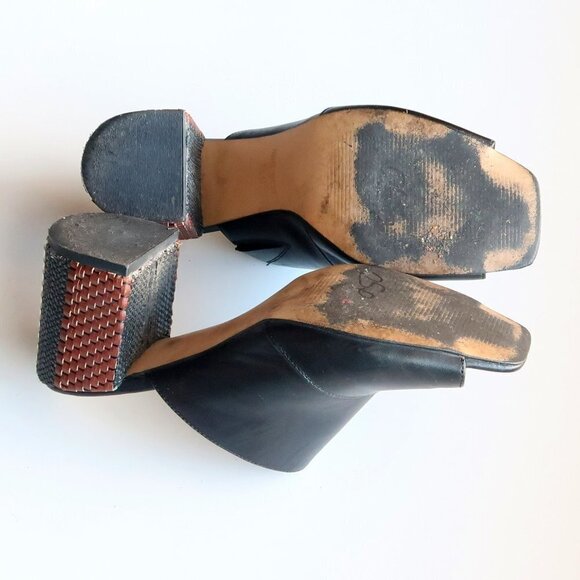 Nine West Janel Black Leather Square Toe Woven Block Heel Mules / Slip On Shoes - Picture 14 of 16